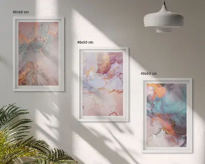 Set of 3 framed wall art pieces with abstract pastel patterns