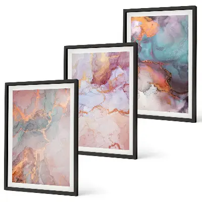 Set of 3 framed wall art pieces with abstract pastel patterns