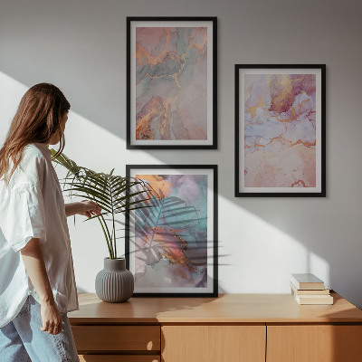 Set of 3 framed wall art pieces Abstract pastel patterns