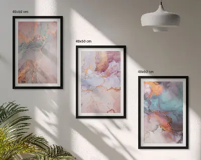 Set of 3 framed wall art pieces with abstract pastel patterns