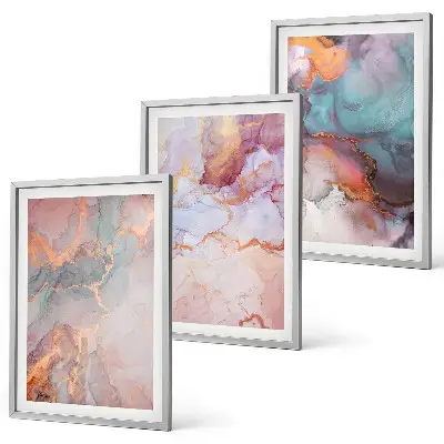 Set of 3 framed wall art pieces with abstract pastel patterns