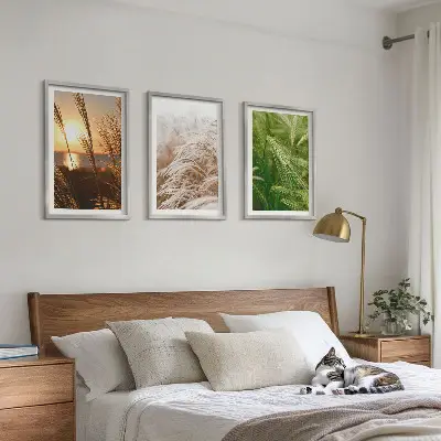 Three-piece wall art set colorful nature grasses design