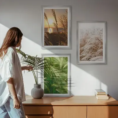 Three-piece wall art set colorful nature grasses design