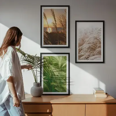 Three-piece wall art set colorful nature grasses design