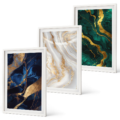 Set of 3 framed wall art pieces Abstract blue green patterns