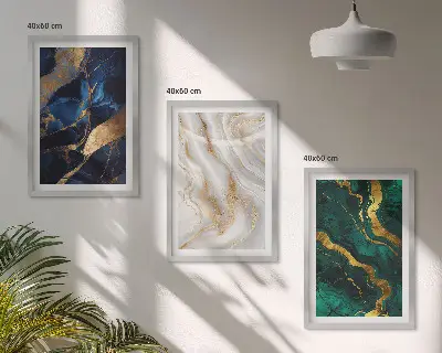 Set of 3 framed wall art pieces with abstract blue and green patterns