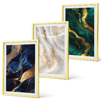 Set of 3 framed wall art pieces Abstract blue green patterns
