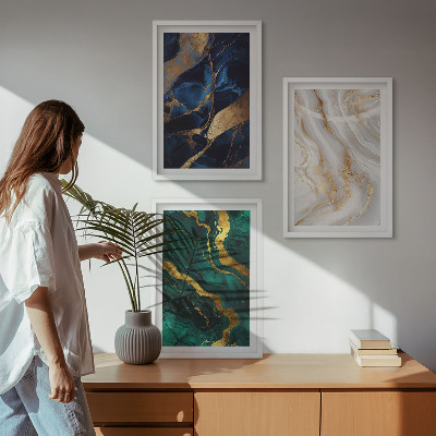 Set of 3 framed wall art pieces Abstract blue green patterns
