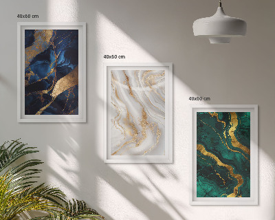 Set of 3 framed wall art pieces Abstract blue green patterns