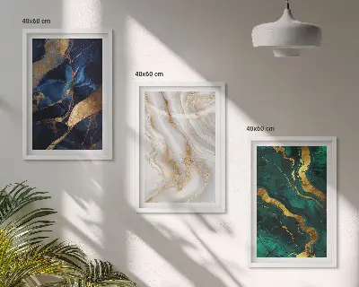 Set of 3 framed wall art pieces with abstract blue and green patterns