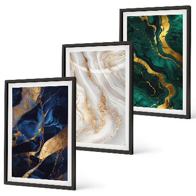 Set of 3 framed wall art pieces Abstract blue green patterns
