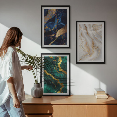 Set of 3 framed wall art pieces Abstract blue green patterns