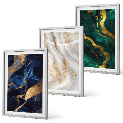 Set of 3 framed wall art pieces Abstract blue green patterns
