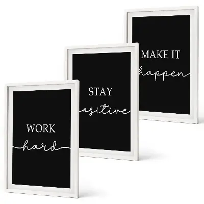 Three-piece wall art set with elegant motifs on black