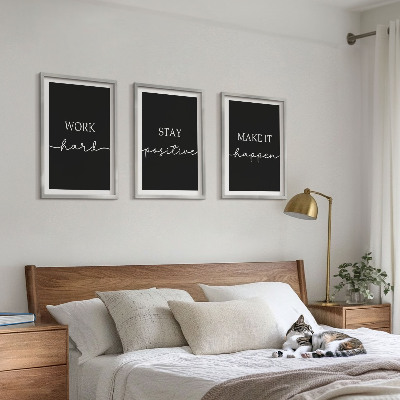 Three-piece wall art piece Elegant motifs on black