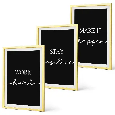 Three-piece wall art set with elegant motifs on black