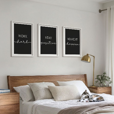 Three-piece wall art piece Elegant motifs on black