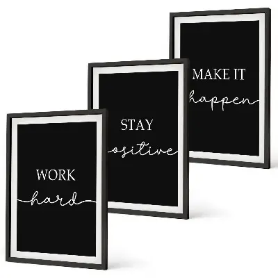Three-piece wall art set with elegant motifs on black