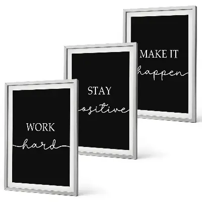 Three-piece wall art set with elegant motifs on black