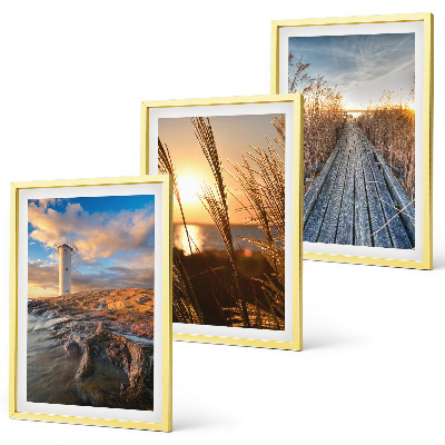 Set of 3 framed wall art pieces Lighthouse grass jetty