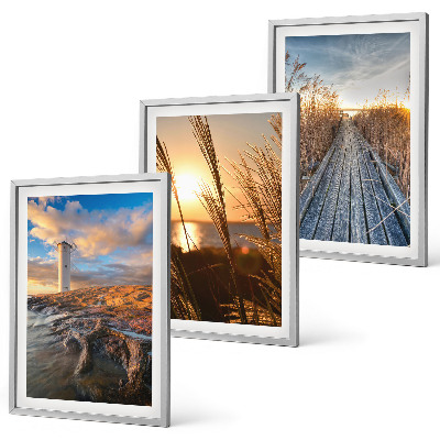 Set of 3 framed wall art pieces Lighthouse grass jetty