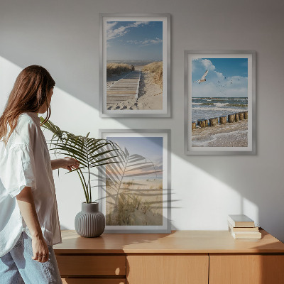 Wall art set Beach, sand, waves, sky, birds