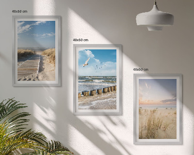 Wall art set Beach, sand, waves, sky, birds