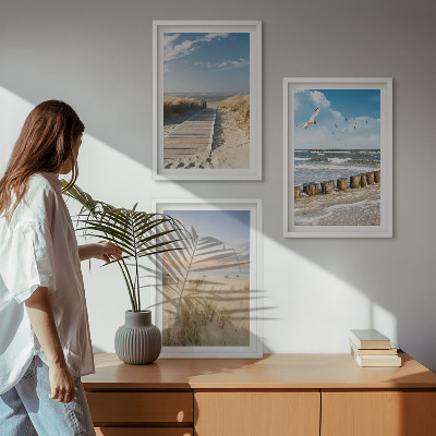 Wall art set Beach, sand, waves, sky, birds