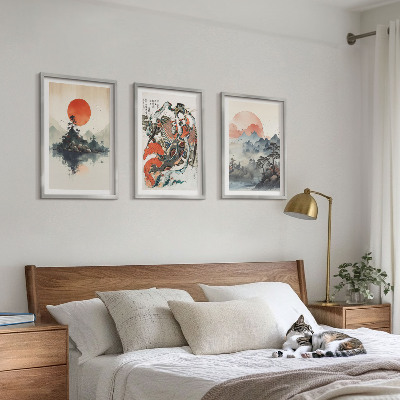 Three-piece wall art piece Asian japandi paintings