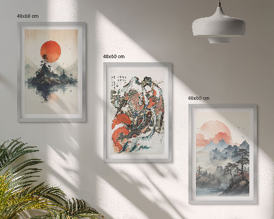 Three-piece wall art piece Asian japandi paintings