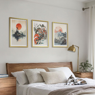 Three-piece wall art piece Asian japandi paintings