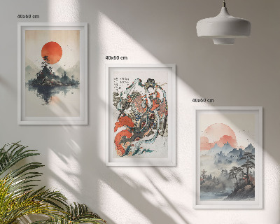 Three-piece wall art piece Asian japandi paintings