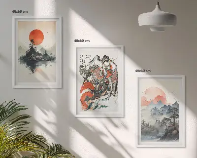 Three-piece wall art set Asian Japandi style paintings