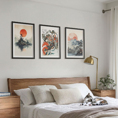 Three-piece wall art piece Asian japandi paintings