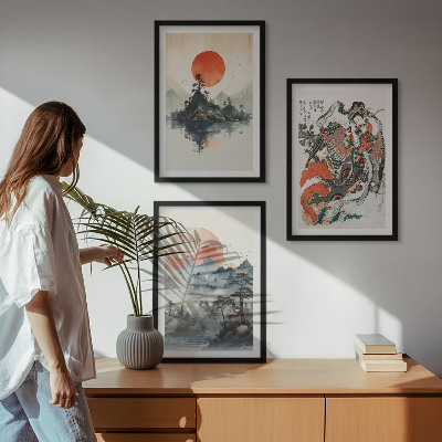 Three-piece wall art piece Asian japandi paintings