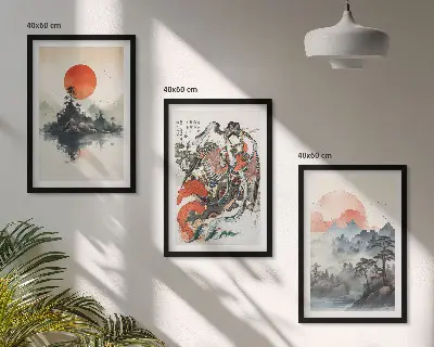 Three-piece wall art set Asian Japandi style paintings