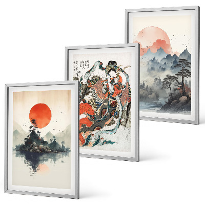Three-piece wall art piece Asian japandi paintings