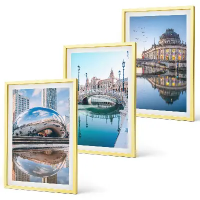Set of 3 framed wall art pieces Architecture of cities on water