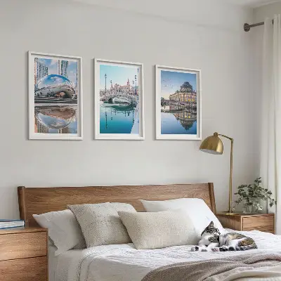 Set of 3 framed wall art pieces Architecture of cities on water