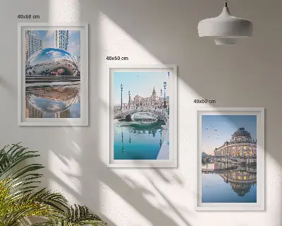 Set of 3 framed wall art pieces Architecture of cities on water