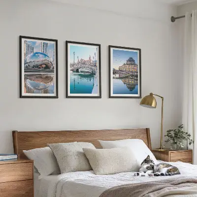 Set of 3 framed wall art pieces Architecture of cities on water