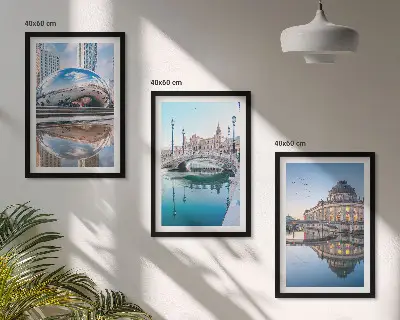 Set of 3 framed wall art pieces Architecture of cities on water