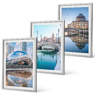 Set of 3 framed wall art pieces Architecture of cities on water