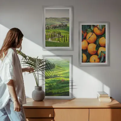 Wall art set featuring an Italian countryside landscape with oranges
