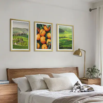 Wall art set featuring an Italian countryside landscape with oranges