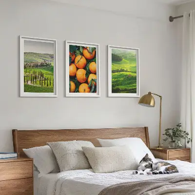 Wall art set featuring an Italian countryside landscape with oranges