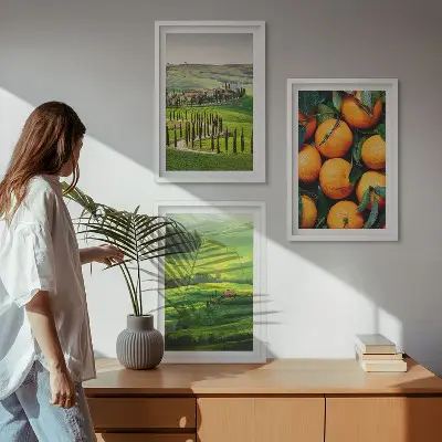 Wall art set featuring an Italian countryside landscape with oranges