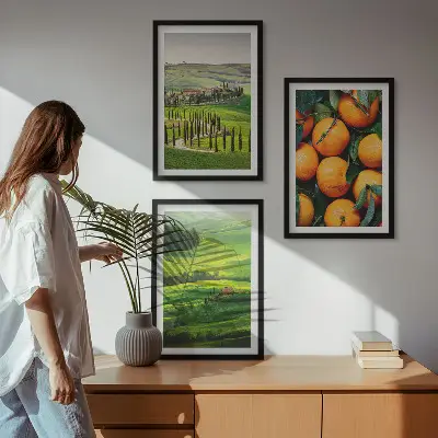 Wall art set featuring an Italian countryside landscape with oranges