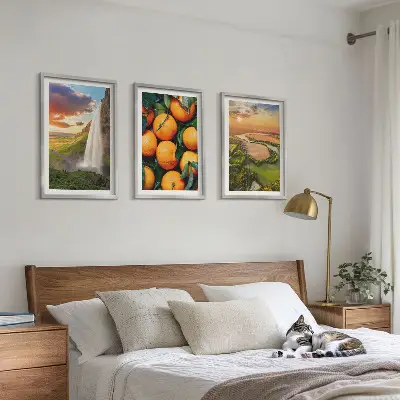 Orange Mountain Waterfall wall art three-piece set
