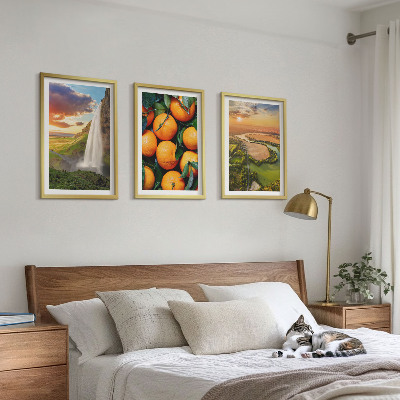 Three-piece wall art piece Orange Mountain Waterfall